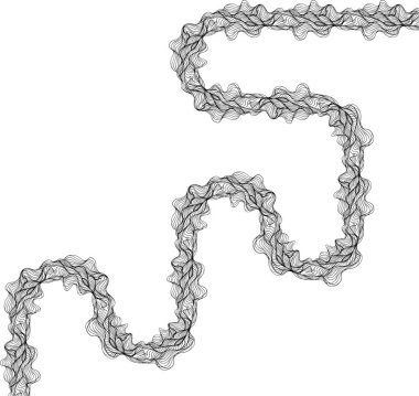 Düzensiz zigzag yolları ve sürekli hareketli yuvarlak dalga yörüngelerinden oluşan soyut çizgi yapısı.