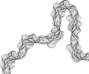 Yuvarlak dalga çizgilerinden oluşan düzensiz akış yolu organik yönlü hareket yaratıyor.