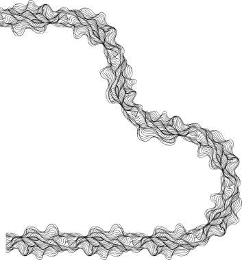 Yuvarlak dalga çizgilerinden oluşan soyut labirent birbirine bağlı akış yolları oluşturuyor.