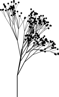 Tek renkli bir tasarım içinde mürekkepli dalları ve dağınık meyveleri olan ağaç tepelerinin vektör çizimi.