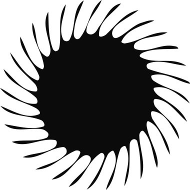 Geometrik şekil yuvarlak kenarları ve dışa doğru uzanan uzun ışınları olan bir girdap oluşturuyor..