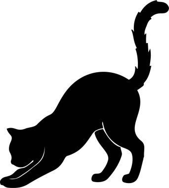 Kedi silueti aktif oyun duruşu ile dinamik hareketle temsil edilir.