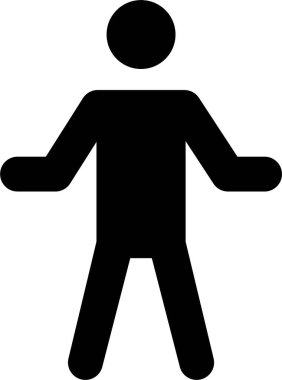 Siyah resimli bir adamın bacakları ayrık ve iki eli kucaklaşma pozisyonunda yana doğru uzanıyor.