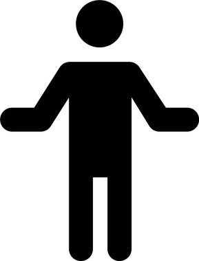 Siyah resimli bir adamın bacakları ayrık ve iki eli kucaklaşma pozisyonunda yana doğru uzanıyor.