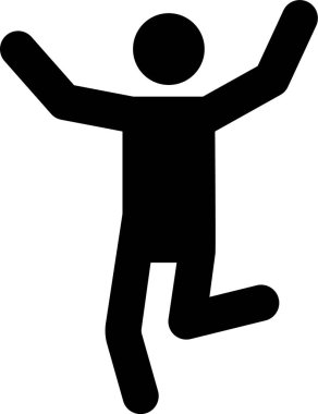 Siyah bir resim, sevinçten zıplayan bir adam.