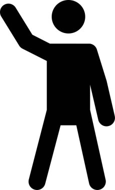 Siyah bir resim, bacakları ayrık duran ve tek kolunu sallayan bir adam.