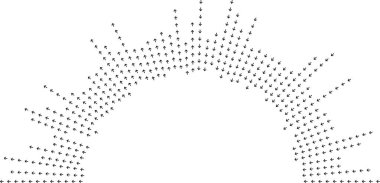 Orta uzunluktaki düzensiz ışınlar içerideki ve dışarıdaki yarım daireyi doldurur.