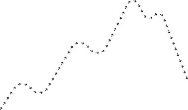 Dalgalı eğriler arasında büyümeyi gösteren ok yolu çizelgesi.