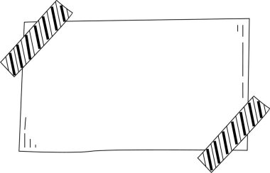 Dikdörtgen elle çizilmiş kağıt nota yapışkan bantla bağlanmış üst kenar boyunca basit doğrusal detaylarla.