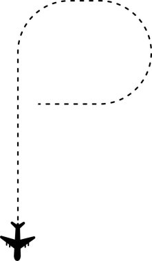 Kıvrımlı, P şeklinde, uçak simgesiyle çizilmiş çizgi rotası