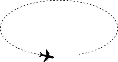 Bir oval çember oluşturan çizgili bir yolu takip eden uçaklar.