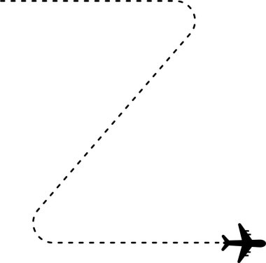 Eğri, Z şeklinde, uçak simgesiyle çizilmiş çizgi rotası
