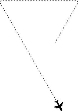 Bir üçgen şeklindeki kesik çizgi yolu, bir uçağa götürür..