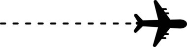 Kısa düz çizgi sonunda bir uçak simgesi ile bir seyahat rotası oluşturur.