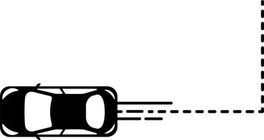 Bir köşede bitiş çizgisi olan araba simgesi (üst görünüm).