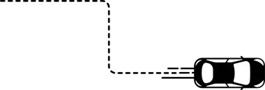 Oto simgesi (üst görünüm) eğri çizgi yolu belirli bir şekilde kesişmiş.