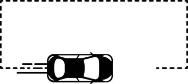 Açık kenar kenarlı geometrik bir dikdörtgen takip çizgisi çizili üst- görünüm araba simgesi.