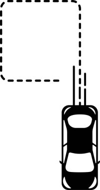 Yuvarlak köşeli ve bir köşede açık olan geometrik bir kareyi takip eden çizgili çizgili çizgili araba simgesi.