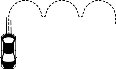 Sarsıntılı, çizgi çizgisi çizgili üst görünüm araba simgesi.