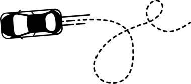 Bir büyük döngü ve bir küçük döngüden oluşan çizgili bir çizgi rotası olan en üstteki görünüm araba simgesi.