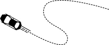 S şeklinde çizgili çizgili üst görünüm araba simgesi.