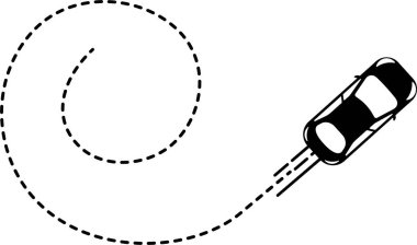 Sarmal şekilli nokta yolu olan üst- görünüm araba simgesi.