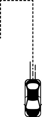 Düz noktalı bir çizgi yolu olan üst görünüm araba simgesi ve dönüş.