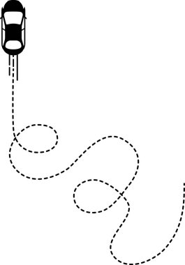 İki döngü ve eğri içeren noktalı bir çizgi yolu ile üst- görünüm araba simgesi.