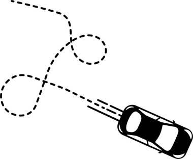 İki döngü içeren noktalı bir çizgi yolu ile üst- görünüm araba simgesi.