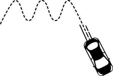 Dalga şeklindeki noktalı çizgi yolu ile üst- görünüm araba simgesi.