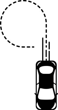 Güzergahı gösteren çizgili dairesel yolu olan bir üst görünüm araba simgesi.