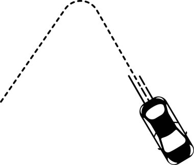 Üstteki görünümde araç simgesi eğri bir yolda ilerliyor ve çizgi izi yön değiştiriyor.