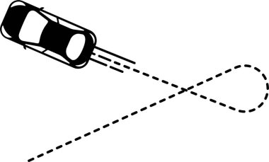 Üstteki görünümde araç simgesi çizgili bir çizgi ile kesişen bir yolda ilerliyor.