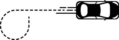 Araç simgesi üst görüntüde çizgili bir çizgi ile düz dairesel bir yolda ilerliyor.