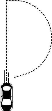 D biçimli çizgili bir üst görünüm araba simgesi.