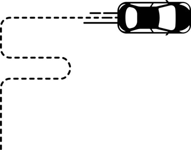 F biçimli çizgili bir üst görünüm araba simgesi.