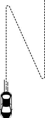 N biçimli kesikli çizgi yolu olan bir üst görünüm araba simgesi.