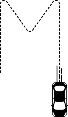 M biçimli çizgili bir üst görünüm araba simgesi.