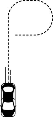 Araç simgesi en üstte. Çizgili çizgi izi ile P şeklinde bir yolda ilerliyor..