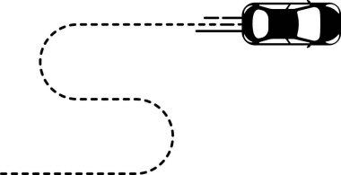Araç simgesi en üstteki görüntüde çizgili çizgi izi ile S şeklinde bir yolda ilerliyor.