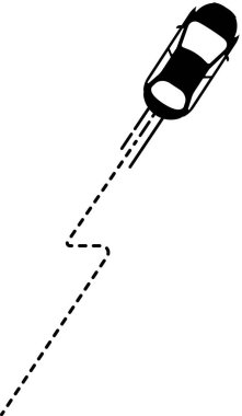 Köşe yönünü gösteren eğri çizgili bir çizgili üst görünüm araba simgesi.
