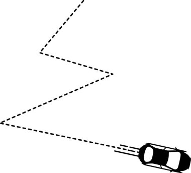 Düzensiz zig zag çizgili araç simgesi (üst görünüm).