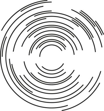 Düzensiz eşmerkezli daireler ve çemberin bölümleriyle büyük dairesel bir şekil..
