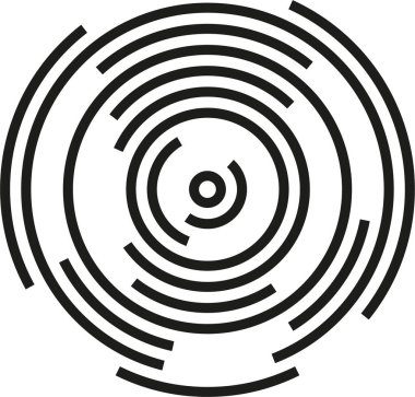 Düzensiz eşmerkezli daireler ve bir hedefi andıran daireler içeren küçük dairesel bir şekil..