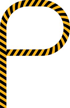 Sarı ve siyah köşegen çizgileri olan bir yol P şeklinde bir eğri oluşturur.