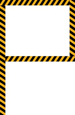 Bağlı bir çizgi ve sarı ve siyah köşegen çizgileri olan kare bir şekil..