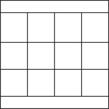 Üç sütun, dört sıra, bir dipnot ve bir başlık bölümünden oluşan kare ızgara düzeni.