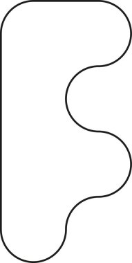 Yuvarlak köşeli ve eğri hatlı F şeklinde bir çizgi.