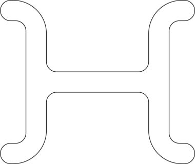 Yuvarlak köşeli ve eğri hatlı Serif H biçimli çizgi.