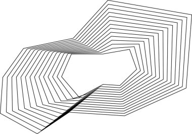 Doğal açısal eşmerkezli kare çizgiler, düzgün düzensiz kenarları ve organik geometrik hareketi olan içi boş şekiller oluşturur..